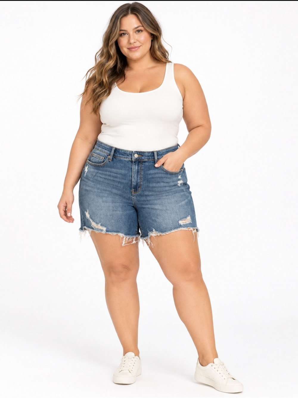Judy Blue Distressed Denim Shorts Women’s 2XL Medium Wash Raw Hem Stretch